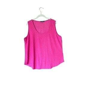 Hot‎ Pink Sleeveless Tank Top Eyelet Details Casual Summer